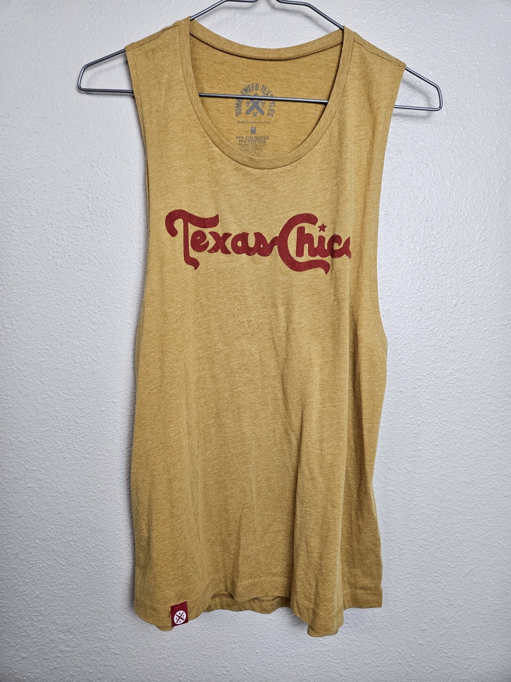 Texas Chica Sleeveless Tank Top - Mustard with Red Print Medium